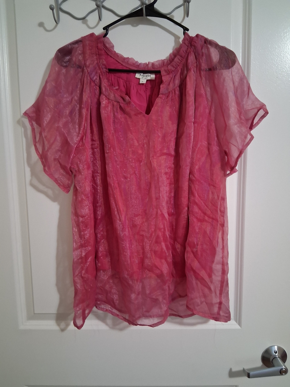 ANDREE BY UNIT Sheer Pink Flutter Sleeve Blouse
